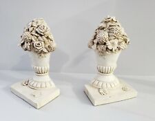 Two Victorian Heavy Plaster Bookends Doorstops Flowers in Vases Floral picture