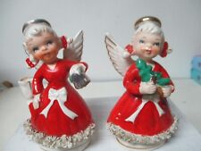 Fab Pair Vintage UCAGCO Ceramic Japan Christmas Pigtail Angels picture