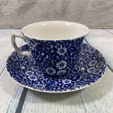 Calico Flat Cup and Saucer Blue White Tea Coffee Flowers Made in England / L1 picture