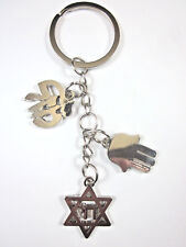 Judaic Charms Mazal Star of David w Chai Hamsa Key Chain Ring picture