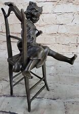 Rare Sculpture JOLIE CAT BEAUTIFUL CAT W/ LITTLE KID Bronze Statue Gift Decor NR picture