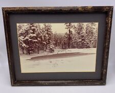 Vtg. Framed Winter Scene Photograph Matted 1980 Nature Landscape Pond Snow Cepia picture