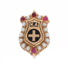 Yellow Gold Kappa Alpha Order Badge - 14k Ruby Pearl 1910s-1920s Fraternity Pin picture