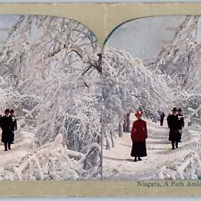 c1900s Niagara Falls Path Amid Snow Frozen Winter River Stereoview Waterfall V36 picture