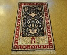 Handmade Area Rug 3x5 Most Intricate Silk Midnight Blue - Deep Red PIX-28786 picture