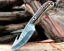 Handmade Damascus Gut Hook  Hunting Skinning Knife with Sheath  Stag Handle 3770 picture