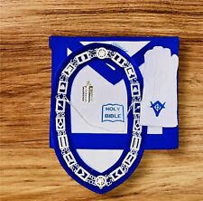 MASONIC BLUE LODGE OFFICER CHAPLAIN APRON SILVER CHAIN COLLAR AND JEWEL, GLOVES picture