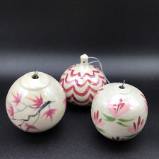 unique Hand-Painted Pink Ceramic Art Pottery Christmas Ornaments Set of 3 picture