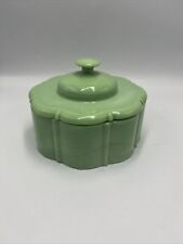 VINTAGE SCALLOPED JADEITE CANDY POWDER BOX DISH & LID picture