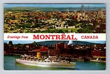 Montreal-Quebec, Aerial Banner Greetings, Antique, Vintage Souvenir Postcard picture