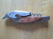 Bird Corkscrew Bottle Opener w/Foil knife, Waiter, Stainless, Wooden Handle,USED picture
