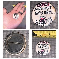 Rare BOYS AGAINST SEXISM 1.5” Pin Button 70s Protest Punk Womens Rights FEMINIST picture