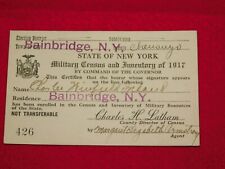 VINTAGE BUSINESS CARD WWI BAINBRIDGE NY MILITARY CENSUS & INVENTORY of 1917 picture