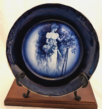 Antique Cobalt Blue Dinner Plate Portrait Girl in Garden picture