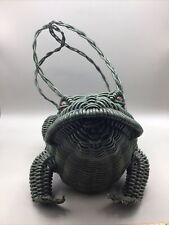 Vintage Wicker Green Frog 1950s Purse/Basket with Lid & Green Marble Eyes 11.5” picture