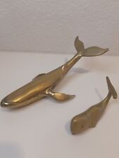 Solid Brass Humpback Sperm Whale Lot MCM Paperweight Beach Ocean Decor picture