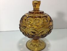 VTG LE Smith MINT Amber Moon and Stars Compote Footed Candy Jar Dish 7”glass picture