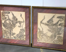 60s VTG PAIR Cambodian Angkor Wat Temple Rubbings FACING ARCHERS Framed 22 x 25 picture