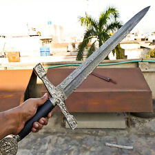 Rody Stan CUSTOM HAND FORGED DAMASCUS BLOOD GROOVED DOUBLE EDGE BLADE SWORD picture