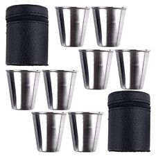 8 Pcs 2oz Stainless Steel Shot Glasses Drinking Vessel with 2 Leather Case picture
