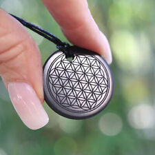 Karelia SHUNGITE Flower of Life Engraved Pendant 1.2in 30mm EMF & 5G Protection picture