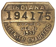1930s VINTAGE INDIANA LICENSED CHAUFFEUR BADGE PIN picture