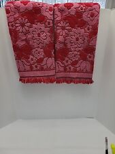 Vintage Callaway Sculpted Red & Pink Bath Towels With Fringe picture