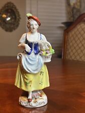 Woman with Flower Basket Occupied Japan Porcelain Detailed Dress Vtg 7 1/4” Tall picture