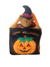 Happy Halloween Trick Or Treat Plush Witch Bear Pumpkin Candy Bag Vintage picture