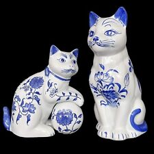 Vintage 1980s Blue and White Chinoiserie Porcelain Cats Formalities by Baum Bros picture