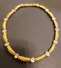 Swarovski Swan Signed Choker Necklace Clear Crystals Gold Tone picture