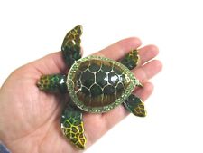 Bejeweled Dark Green Sea Turtle Hinged Metal Enameled Rhinestone Trinket Box picture