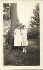 Found PHOTOGRAPH bw TWO YOUNG WOMEN IN WHITE STANDING BY A TREE Vintage 912 1 Y picture