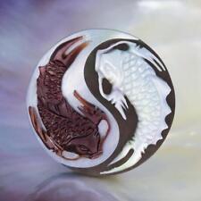 Naga Koi Fish Yin Yang Black White Mother-of-Pearl & Paua Shell Carving 4.73 g picture