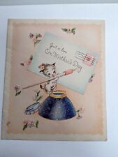 VTG 1945 Anthropomorphic Kitten with Ink Well  Mother's Day Greeting Card picture