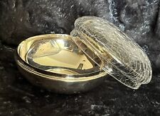 RARE Vetri Murano Art Glass Trinket Crackle Glass Top Silverplate Bowl Bottom picture