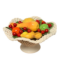 Vtg Bassano Pottery Italian Capodimonte Ceramic Centerpiece Fruit Cherry Basket picture