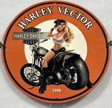 1950 HARLEY- DAVIDSON MOTORCYCLE GARAGE SEXY GIRL PINUP PORCELAIN ENAMEL SIGN. picture