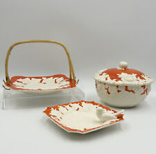 Antique 1920's MORIYAMA Mori-Machi Pottery Orange Red White SET OF 3 picture