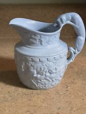 Rare 1830’s W. Ridgway & Co Jug Blue Hound Handle “Animal Hunting” Raised Mold picture