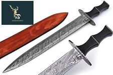  HORN SHARP FORGED DAMASCUS  HUNTING OUTDOOR  SHARP SWORD SHEATH picture