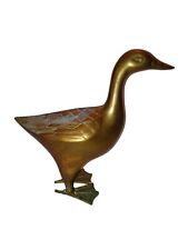 Vtg Brass Duck Goose Figurine Statue 9.50” Tall Web Feet Free Standing Patina picture