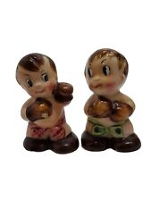 VINTAGE BOXING BOYS PINK AND GREEN DIAPERS SALT & PEPPER SHAKERS UNIQUE VHTF picture
