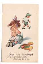 Postcard: Little Boy roughing up Little Girl with black eye  (innuendo) picture