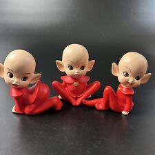 Set of 3 Vintage Pixie Elf Garden Baby Gnome Red Ceramic Yard Art Hobbyist 5