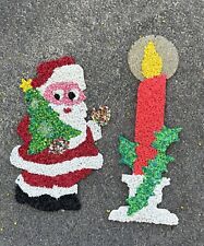 Christmas Santa W/ Tree & Candle Vintage Melted Plastic Popcorn Decoration Lot picture