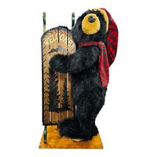Dan Dee Black Bear Welcome Display Holding Sled Wooden Stand 40” Large RARE picture