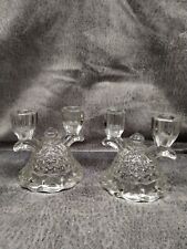 Pair (2) Vintage Clear Depression Pressed Glass Double Candlestick Holders picture