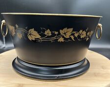 Vintage/Antique Black W/Gold Painted Ivy Toleware Pedestal Bowl With Handles picture