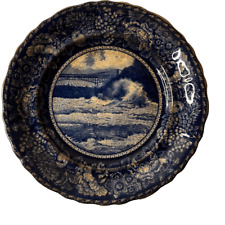 WHIRLPOOL RAPIDS Staffordshire England navy blue tan plate vintage picture